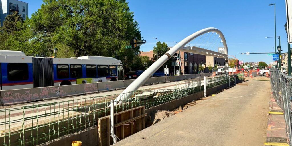 Eastbound BRT arch at Colfax & Lafayette, May 12th, 2025.