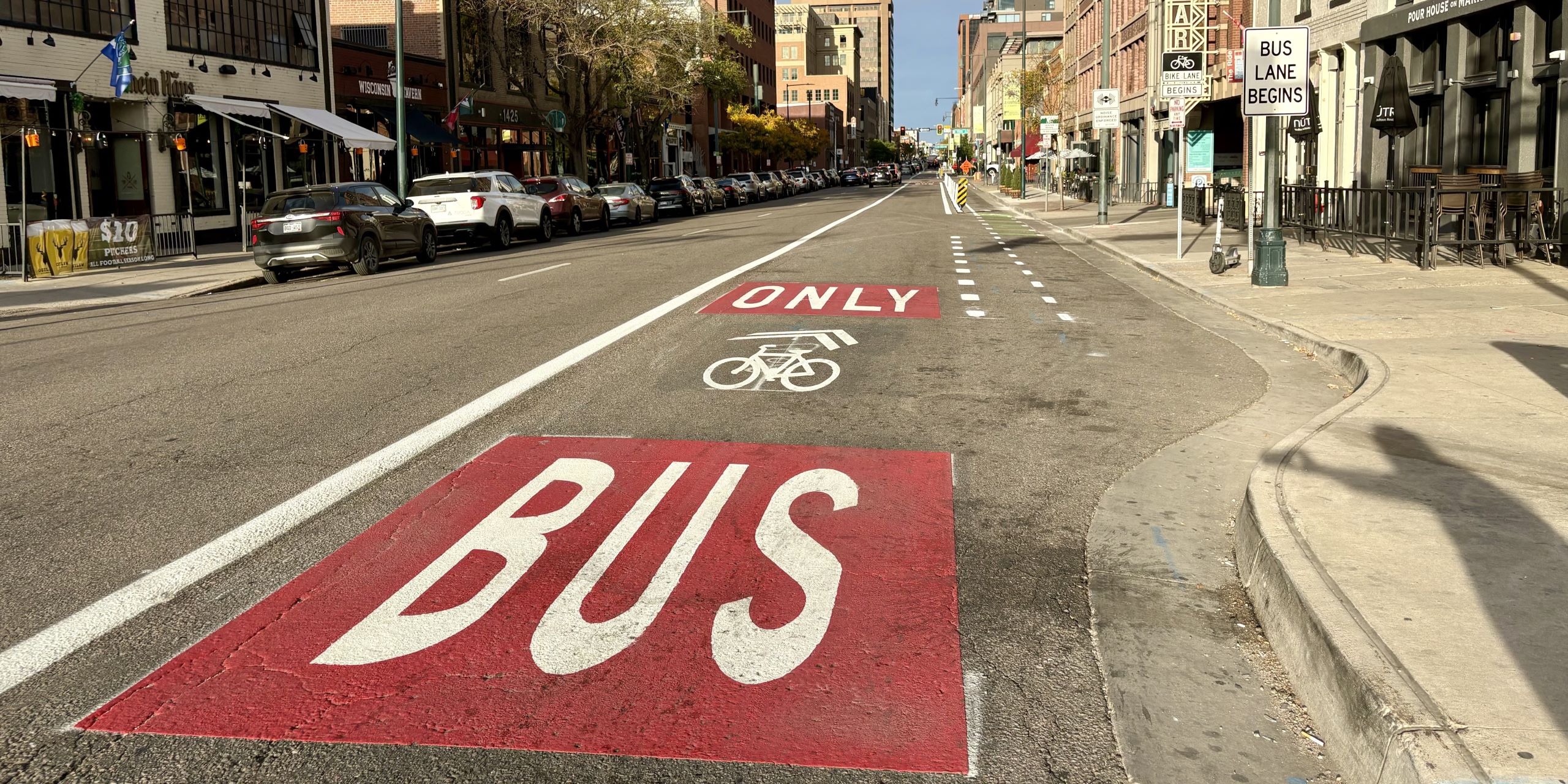 Bus lane on Market Street, Downtown Denver.