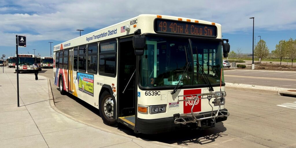 Route 49 bus at Commerce City / 72nd Station.