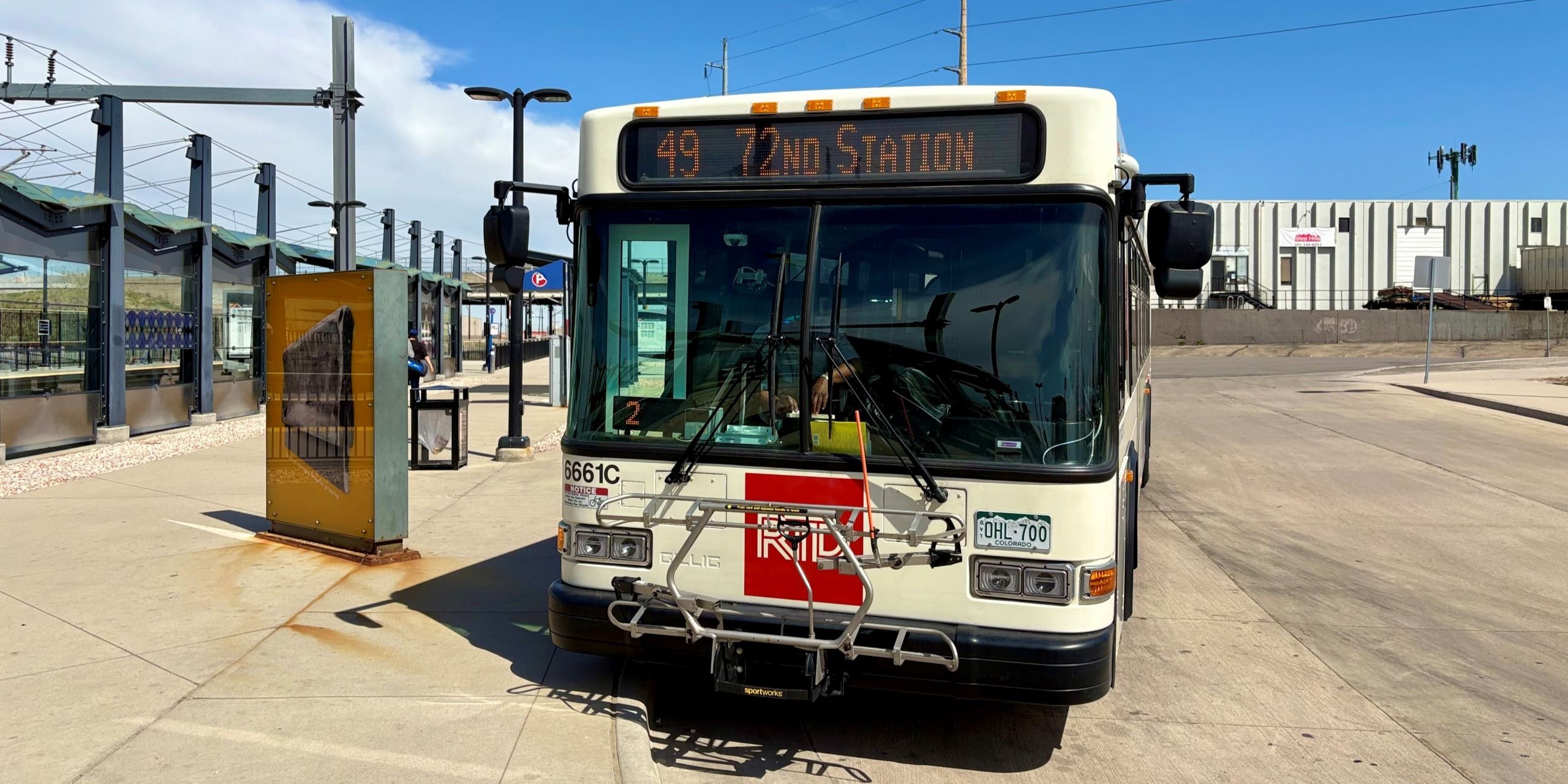 Route 49 bus at 40th & Colorado Station.