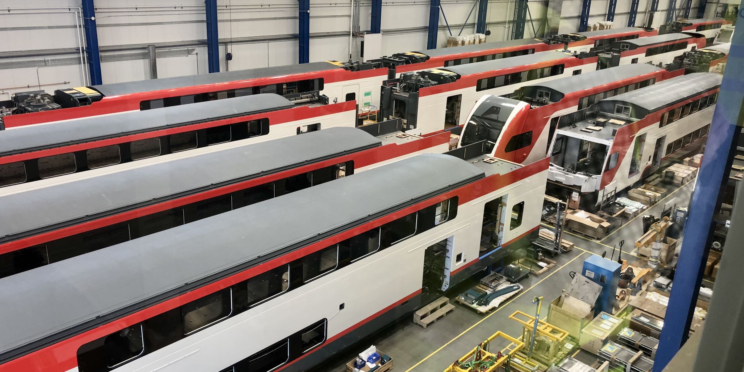 Stadler KISS units for Caltrain under construction in Salt Lake City.