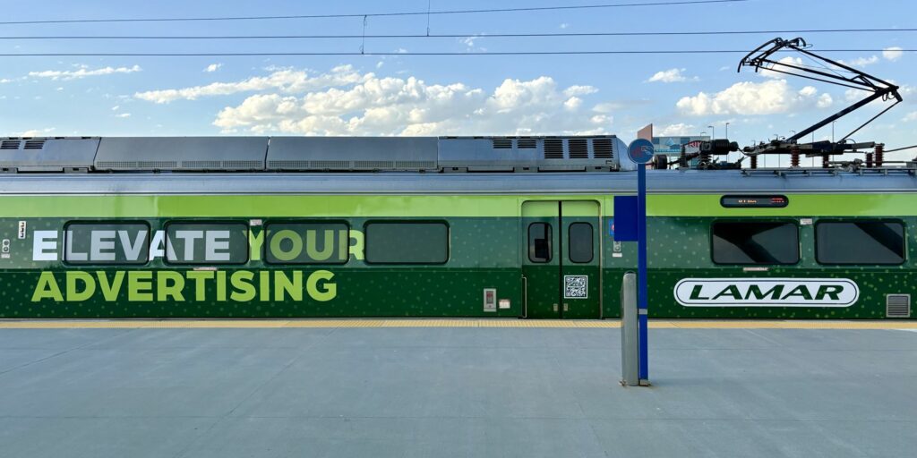 B Line train with Lamar Advertising at Westminster Station.