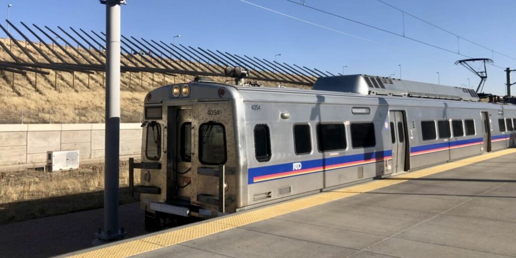A Line train at Denver Airport Station.