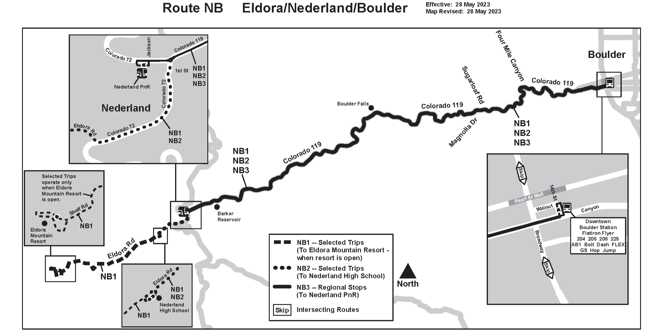 Route NB / NB1 / NB2 / NB3 map.