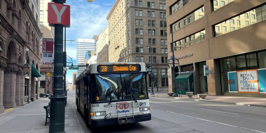 Route 28 bus in Downtown Denver.