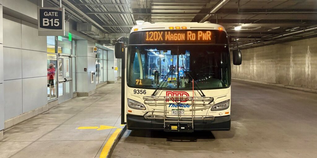 Route 120X bus at Denver Union Station.
