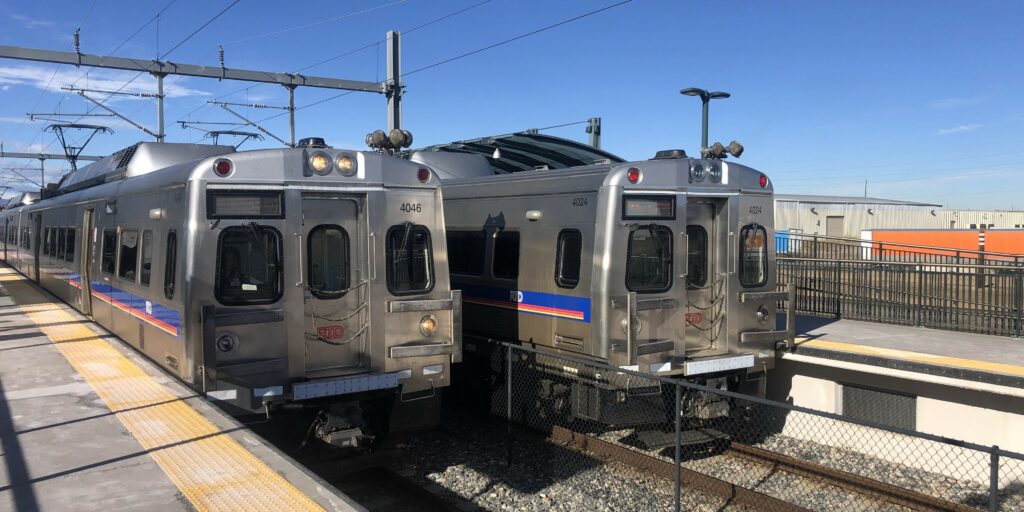 N Line trains at 48th & Brighton Station.