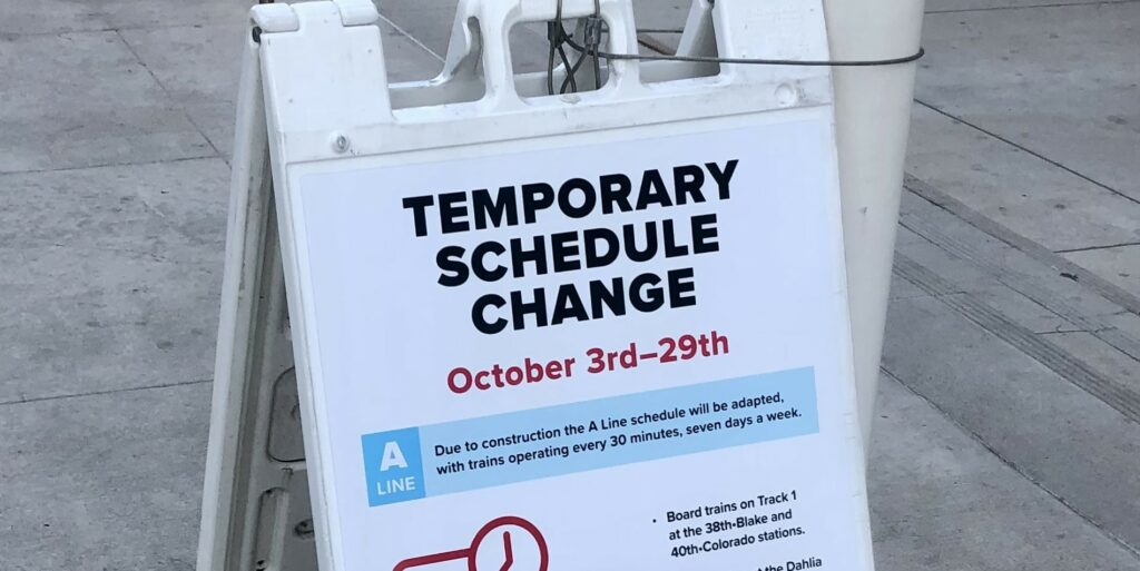 RTD temporary schedule change sign.