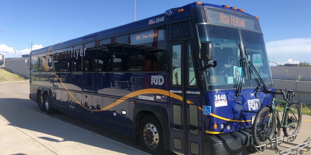 Flatiron Flyer MCI D4500CT over-the-road coach.