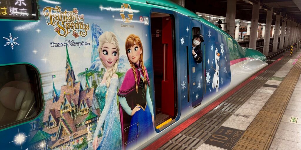 Disney themed E5 Shinkansen train at Ueno station.